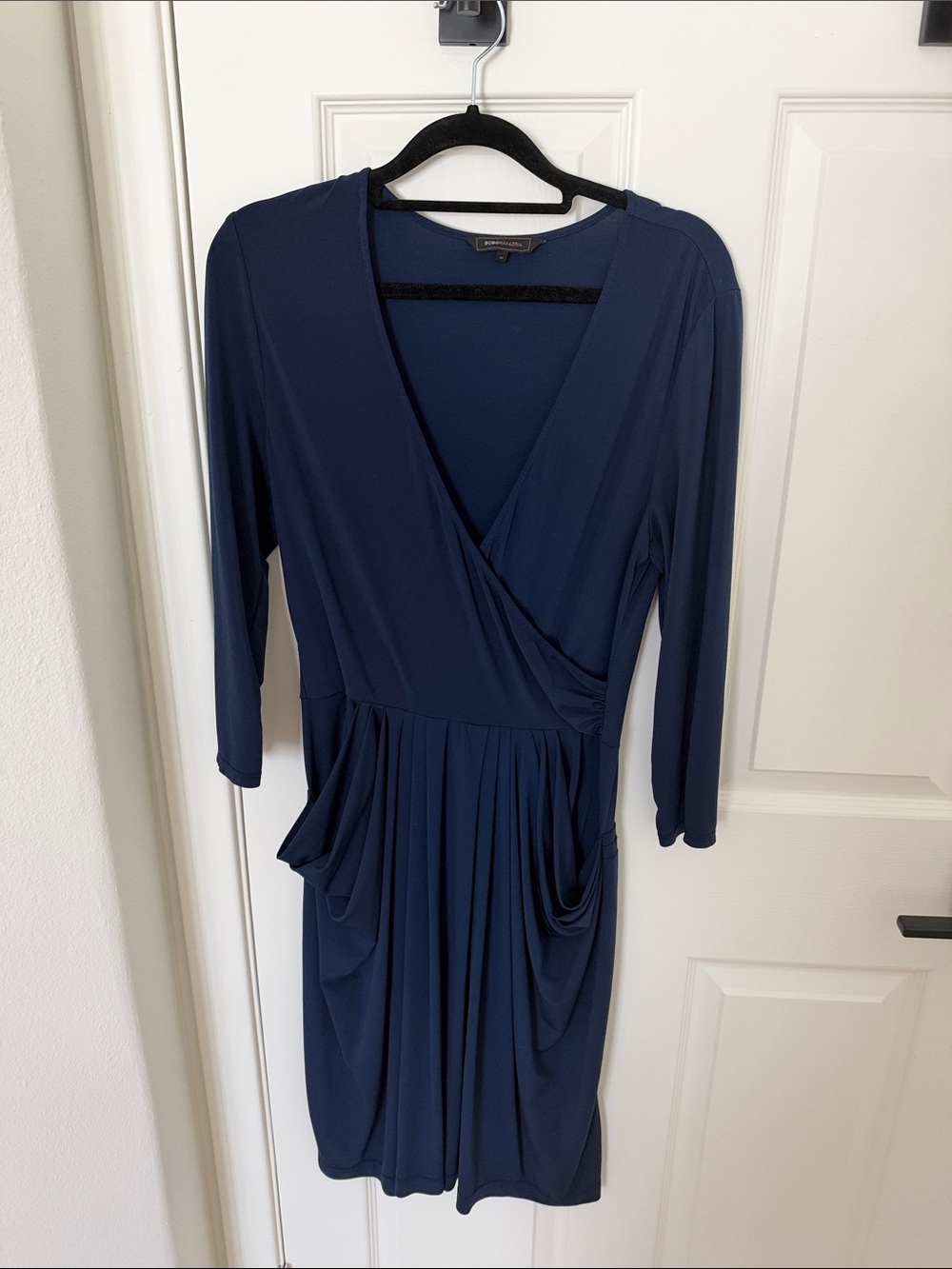 BCBGMaxAzria Navy Wrap-Style Long Sleeve Dress